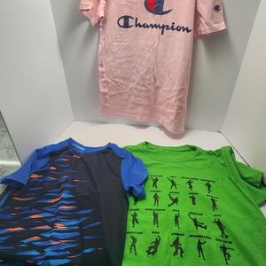 Champion Pink -Fortnite Green - Active Blue - Boys Sise Medium LOT OF 3